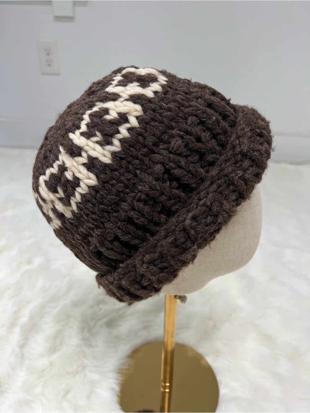 Hand-knitted brown wool Cowichan toque winter Hat unisex
